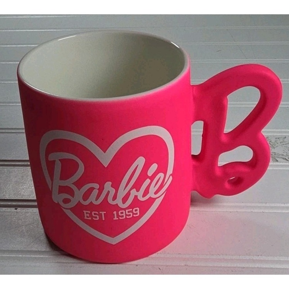 Barbie Heart Soft Touch Hot Pink Mug Matte Finish, 21 oz 2024 Est 1959